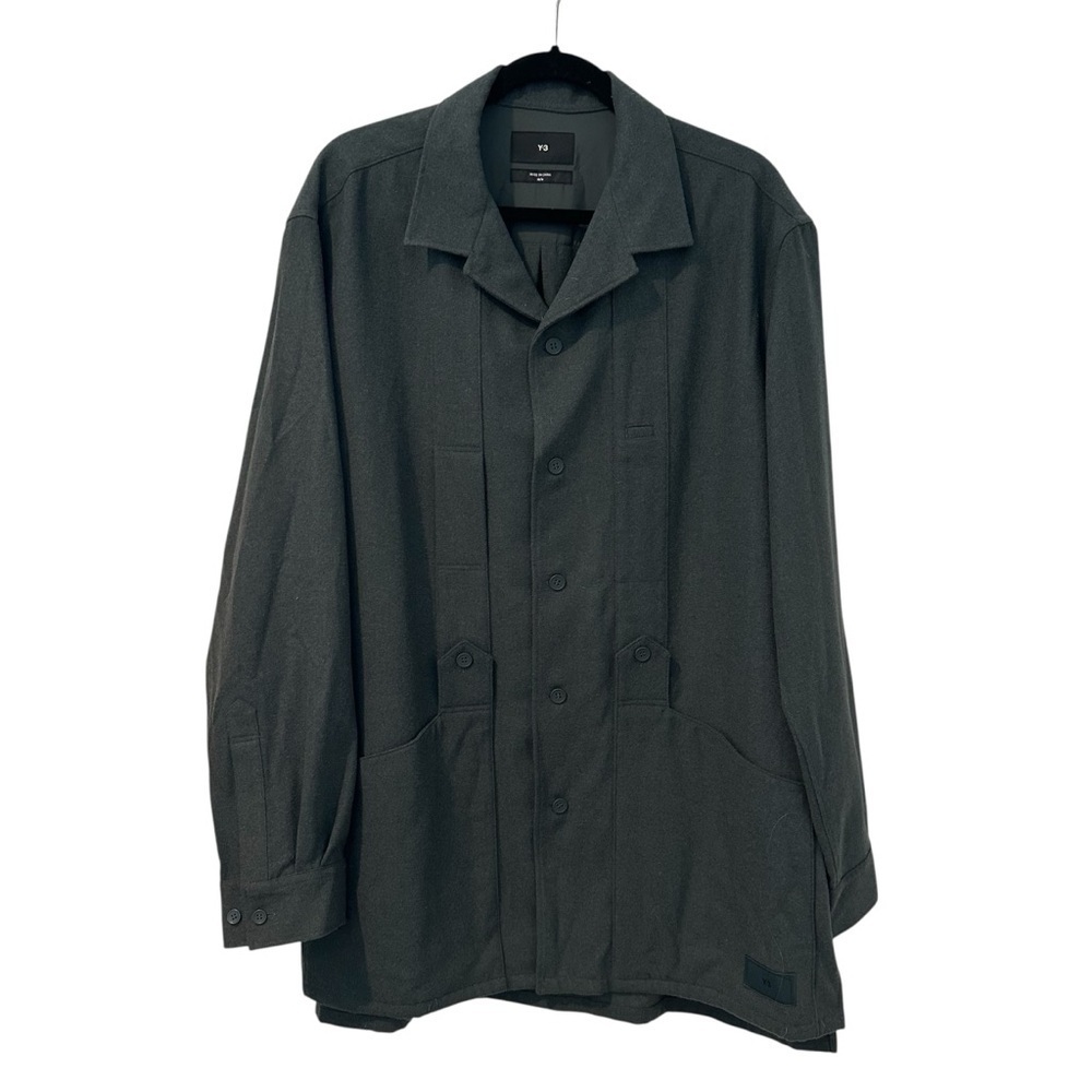 Y-3 Adidas Utilitarian Charcoal Gray Green Button-Up flannel Shirt Jacket
